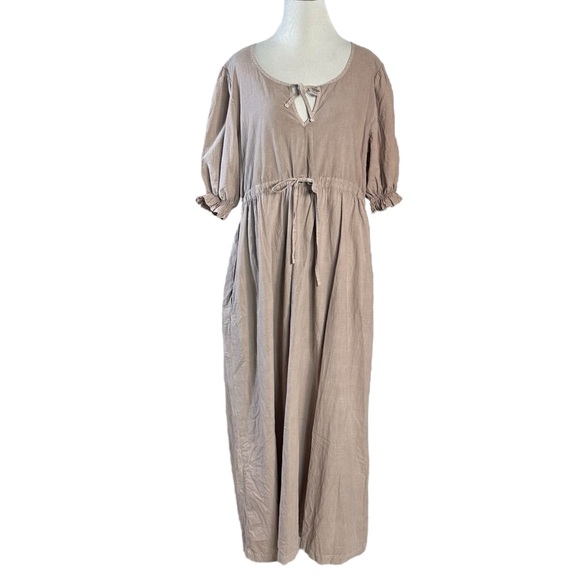 Lacausa Sappho Midi Dress Mushroom Size Large Neutral Cottage Prairie Ethereal - Picture 7 of 15